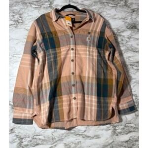 Carhartt Womens Loose Fit Heavyweight Twill Plaid Long Sleeve Shirt